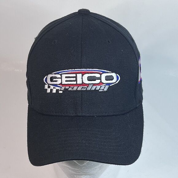 TRUCKER Cap Geico Racing Black & Blue Embroidered Nascar #13 MaxPapis SIGNED Hat - Picture 1 of 14